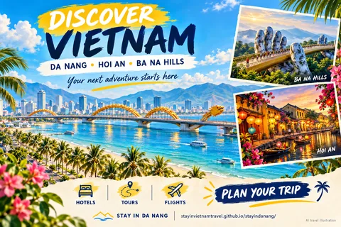 Da Nang 2026: how to plan hotels, tours and flights together · AI-generated illustrations, not actual photographs of destinations or hotels.