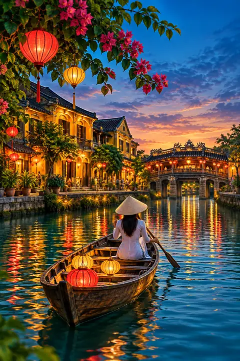 Hội An · Old Town · AI-generated illustrations, not actual photographs of destinations or hotels.