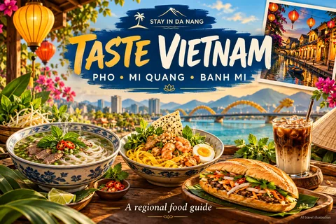 What to eat in Vietnam: a regional food guide · AI-generated illustrations, not actual photographs of destinations or hotels.
