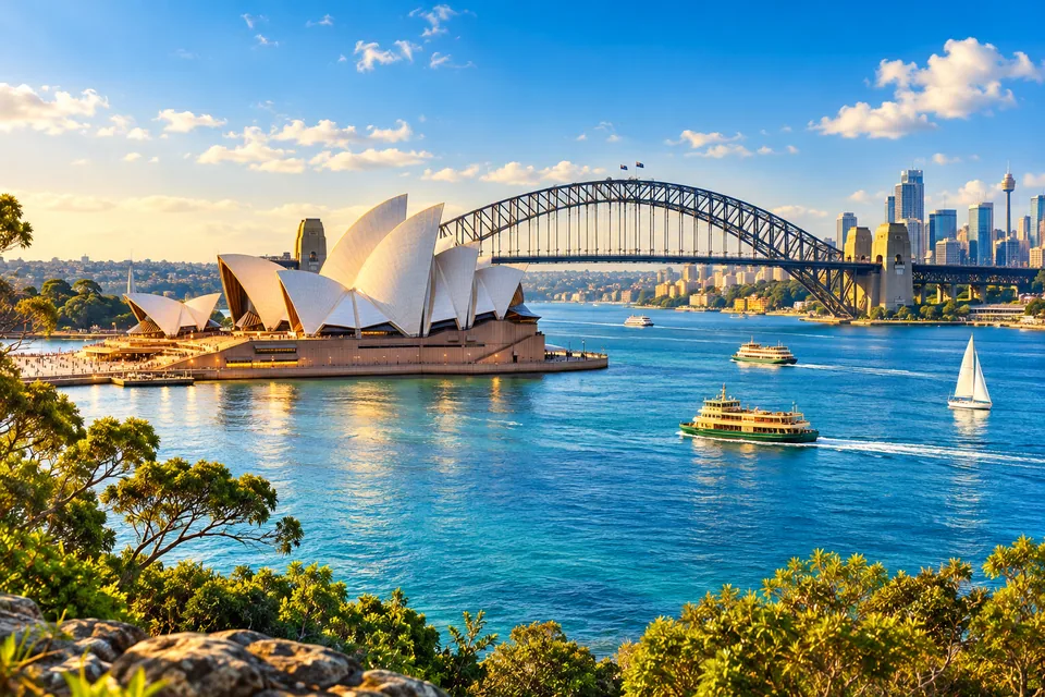 Australie et Océanie · Illustrations générées par IA, pas des photos réelles de lieux ou d’hôtels.
